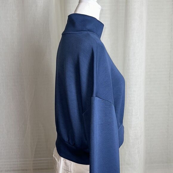 GILLY HICKS M Indigo Blue Quarter Zip Cropped Boxy Fit Pullover Sweatshirt - Picture 5 of 13